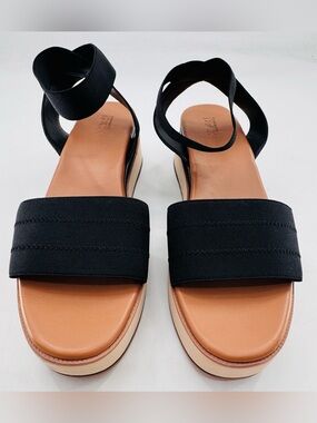 Nordstrom Rack Platform Sandals Size 10 Blk Elastic Ankle Strap Shoes Heels